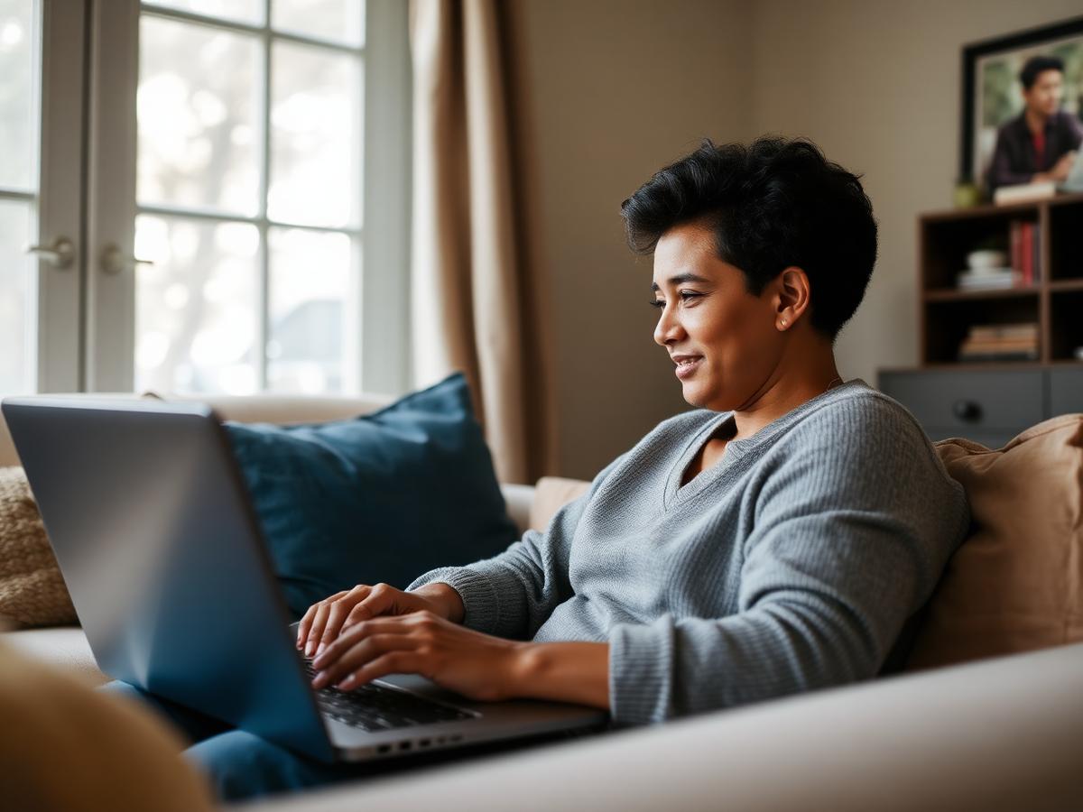 A person attending a secure video counseling session at home